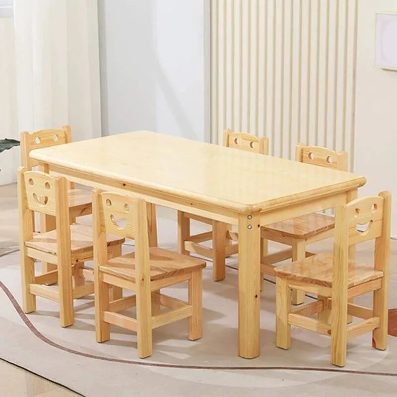 Natural Wood Kids Writing Desk Sets – Light Brown Round & Rectangular Tables with Chairs