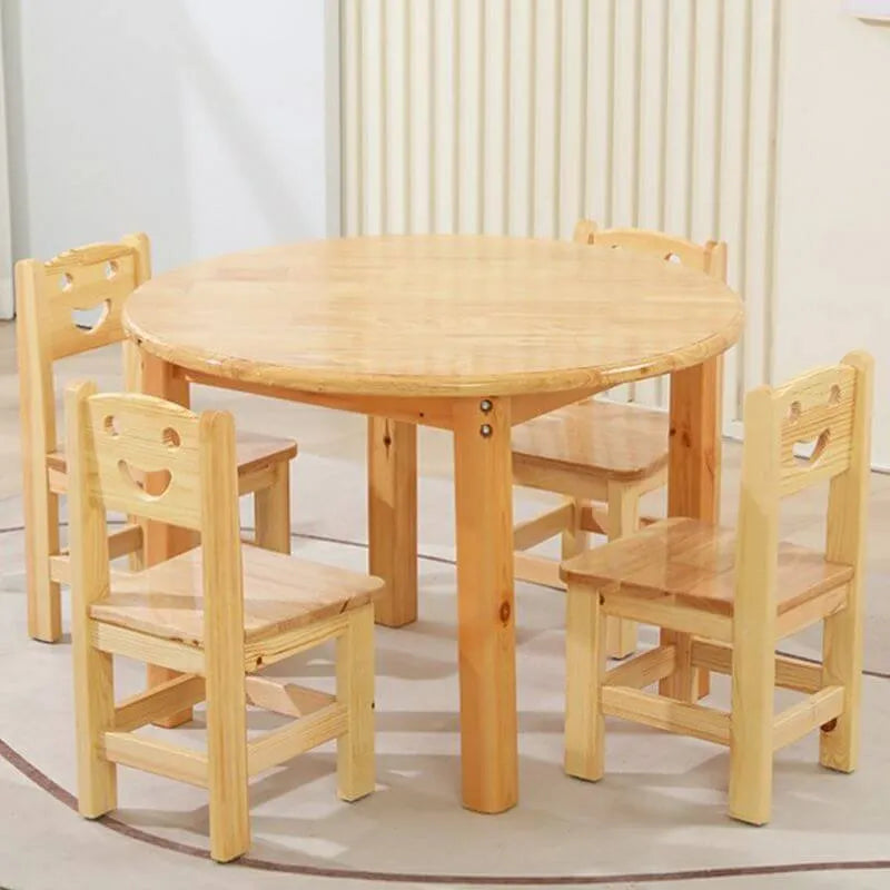 Natural Wood Kids Writing Desk Sets – Light Brown Round & Rectangular Tables with Chairs