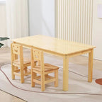 Natural Wood Kids Writing Desk Sets – Light Brown Round & Rectangular Tables with Chairs