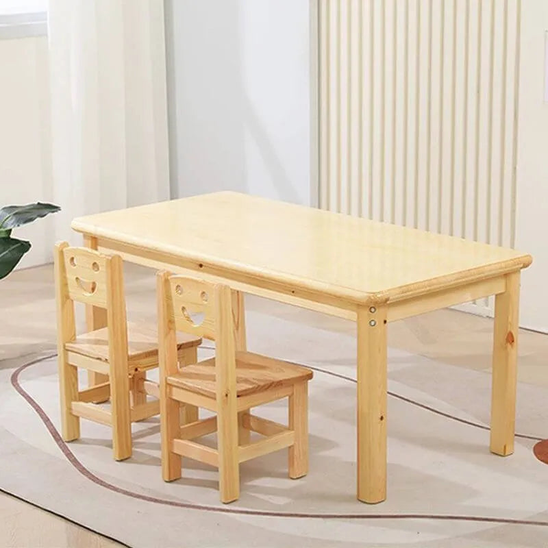 Natural Wood Kids Writing Desk Sets – Light Brown Round & Rectangular Tables with Chairs