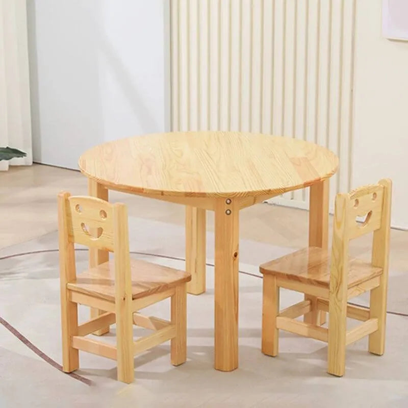 Natural Wood Kids Writing Desk Sets – Light Brown Round & Rectangular Tables with Chairs