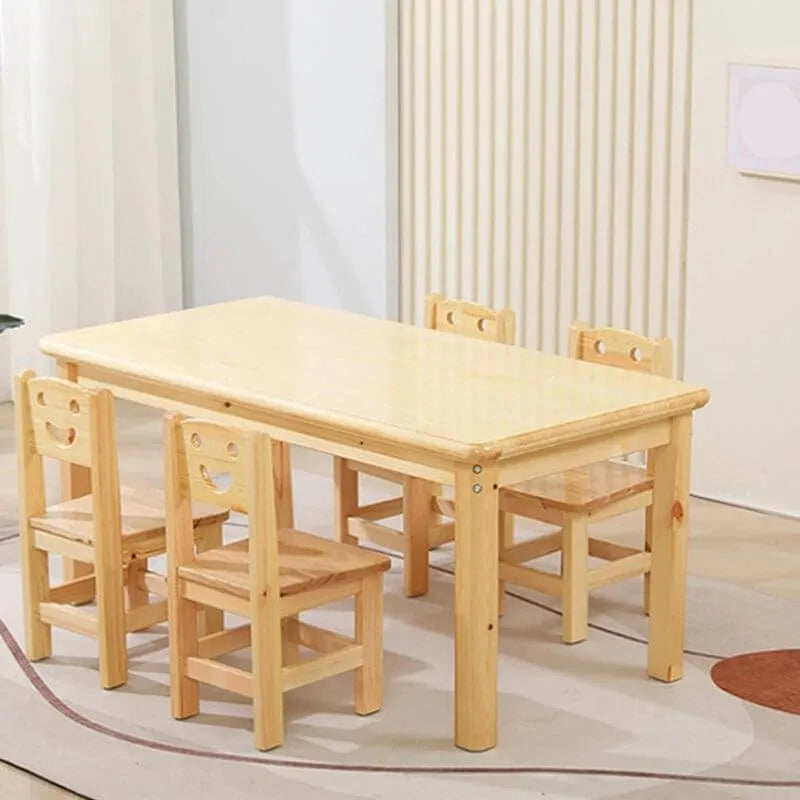 Natural Wood Kids Writing Desk Sets – Light Brown Round & Rectangular Tables with Chairs