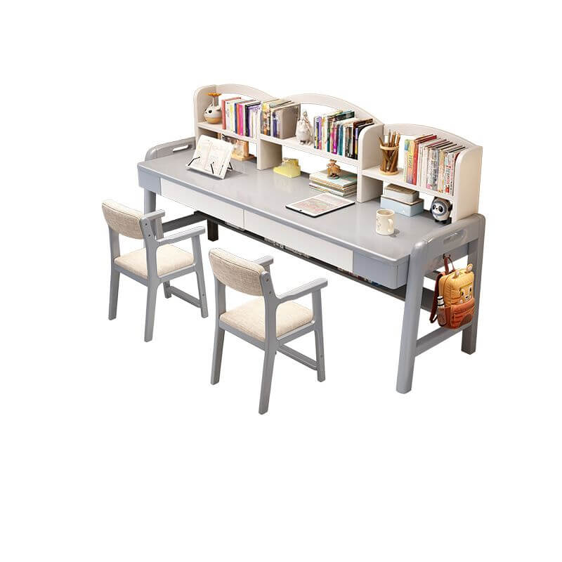 Natural Wood Kids Writing Desk with Integrated Bookshelf and Storage