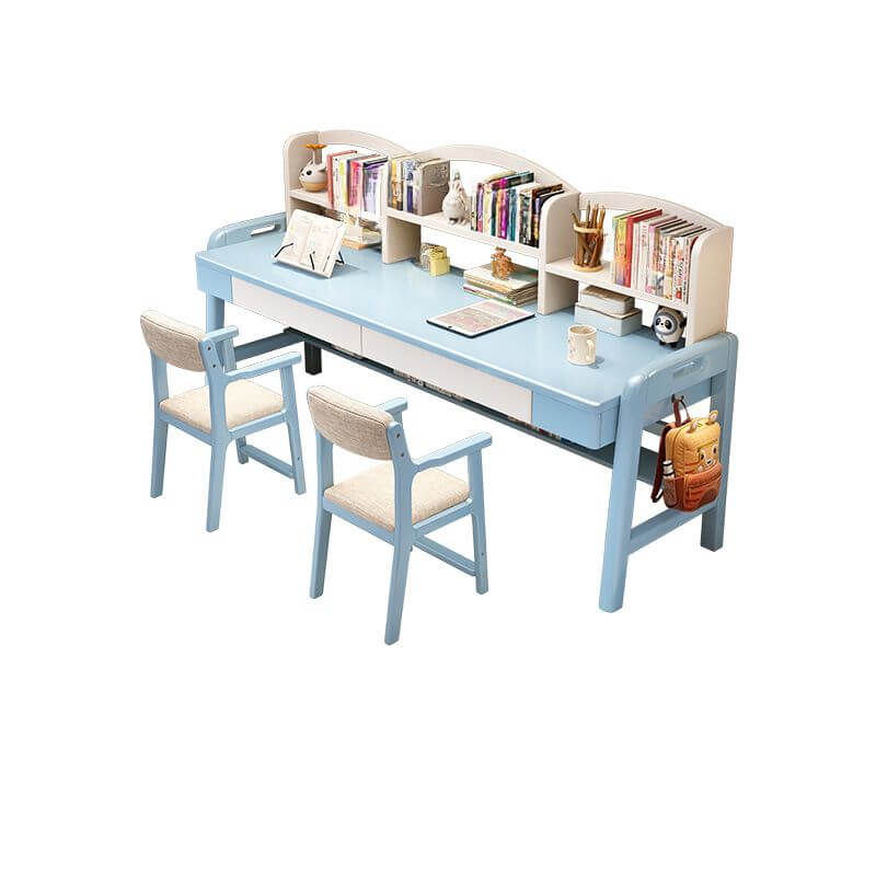 Natural Wood Kids Writing Desk with Integrated Bookshelf and Storage