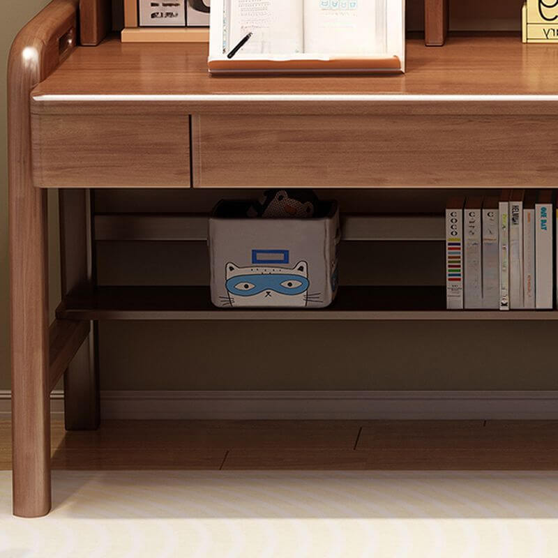 Natural Wood Kids Writing Desk with Integrated Bookshelf and Storage