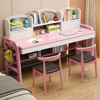 Natural Wood Kids Writing Desk with Integrated Bookshelf and Storage