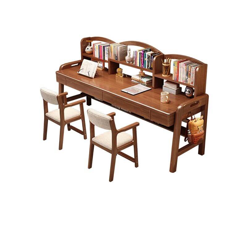 Natural Wood Kids Writing Desk with Integrated Bookshelf and Storage