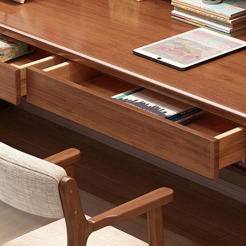 Natural Wood Kids Writing Desk with Integrated Bookshelf and Storage