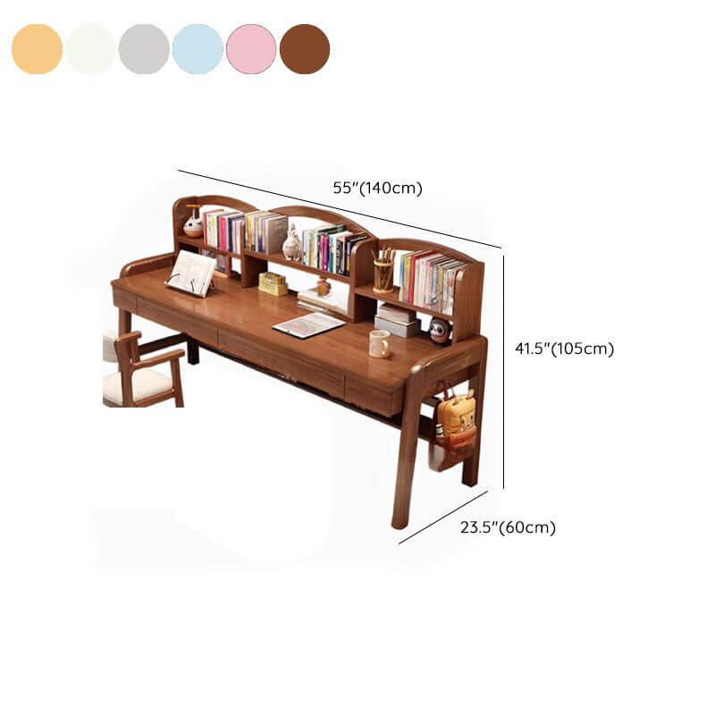 Natural Wood Kids Writing Desk with Integrated Bookshelf and Storage Dimensions