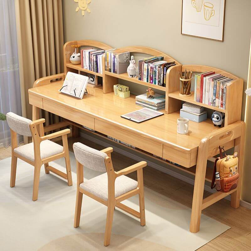 Natural Wood Kids Writing Desk with Integrated Bookshelf and Storage Main Product Image