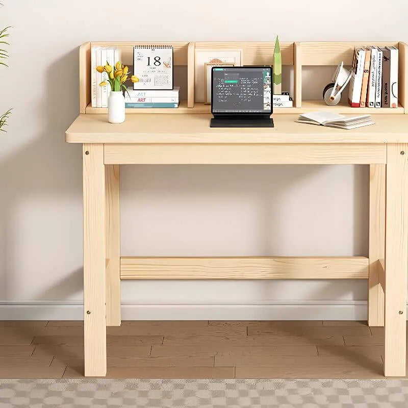 Natural Wood Kids Writing Desk with Shelf & Chair – Ergonomic Study Set