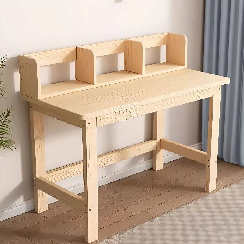 Natural Wood Kids Writing Desk with Shelf & Chair – Ergonomic Study Set
