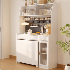 Natural Wood Kitchen Hutch With Drop Leaf Table Set