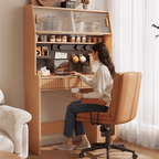 Natural Wood Kitchen Hutch With Drop Leaf Table Set