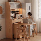 Natural Wood Kitchen Hutch With Drop Leaf Table Set