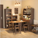 Natural Wood Kitchen Hutch With Drop Leaf Table Set