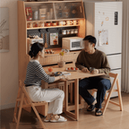 Natural Wood Kitchen Hutch With Drop Leaf Table Set