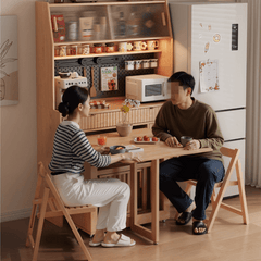 Natural Wood Kitchen Hutch With Drop Leaf Table Set