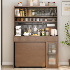 Natural Wood Kitchen Hutch With Drop Leaf Table Set
