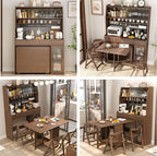 Natural Wood Kitchen Hutch With Drop Leaf Table Set