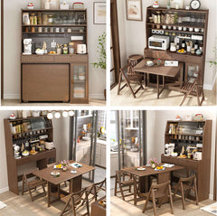 Natural Wood Kitchen Hutch With Drop Leaf Table Set