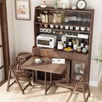 Natural Wood Kitchen Hutch With Drop Leaf Table Set