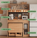 Natural Wood Kitchen Hutch With Drop Leaf Table Set