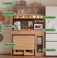 Natural Wood Kitchen Hutch With Drop Leaf Table Set