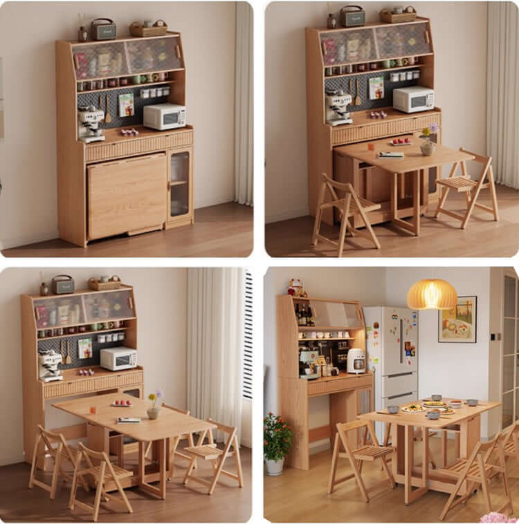 Natural Wood Kitchen Hutch With Drop Leaf Table Set Main Product Image