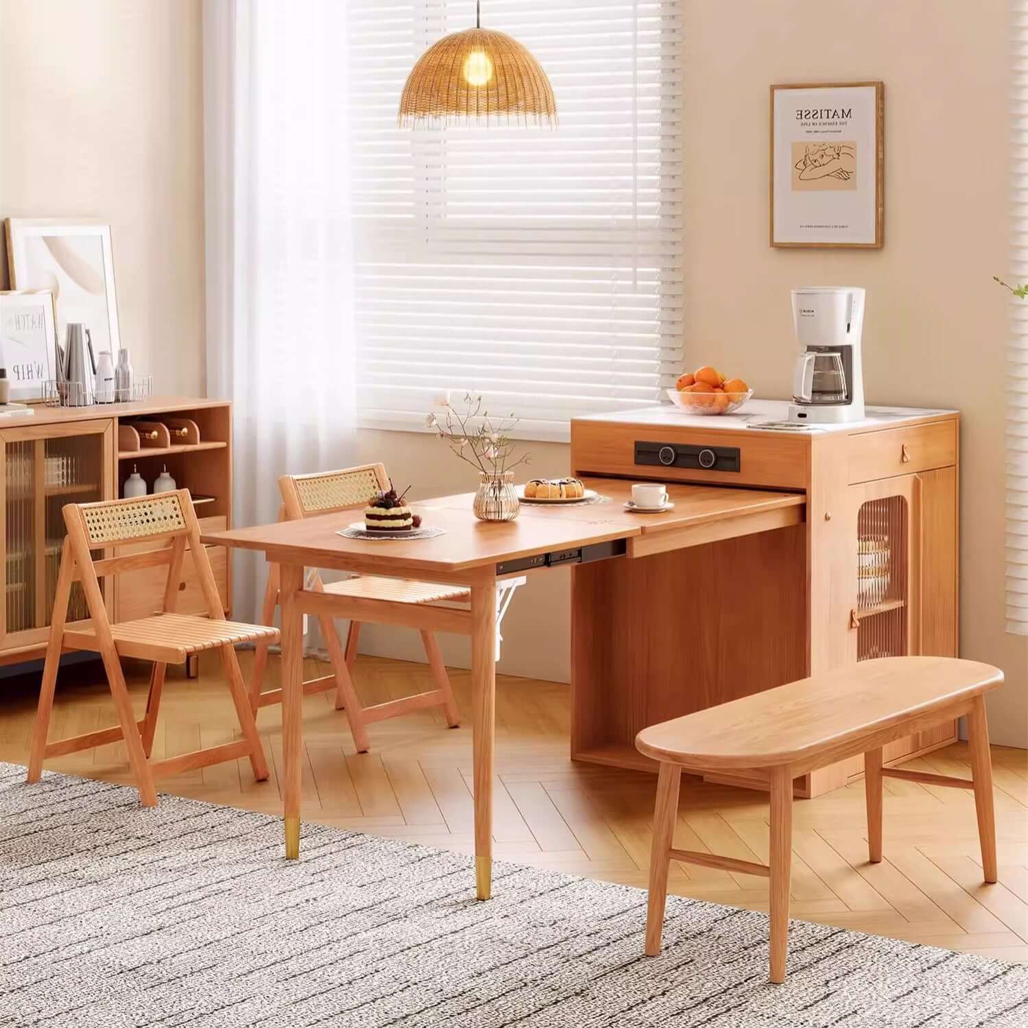 Natural Wood Kitchen Island With Marble Tabletop