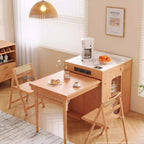Natural Wood Kitchen Island With Marble Tabletop