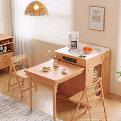 Natural Wood Kitchen Island With Marble Tabletop