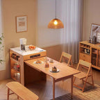 Natural Wood Kitchen Island With Marble Tabletop