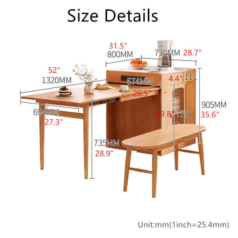 Natural Wood Kitchen Island With Marble Tabletop