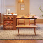 Natural Wood Kitchen Island With Marble Tabletop