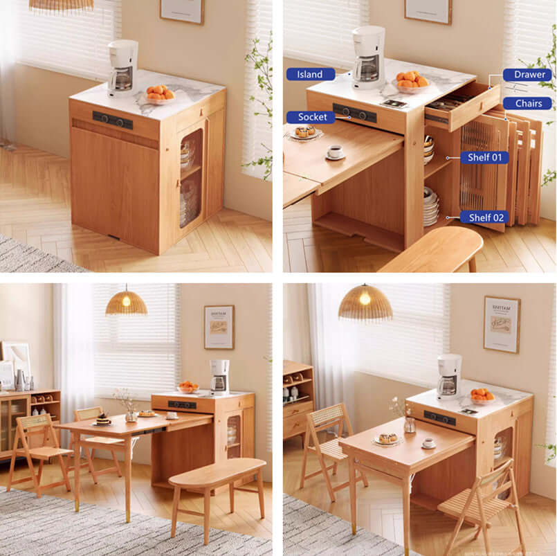 Natural Wood Kitchen Island With Marble Tabletop Main Product Image