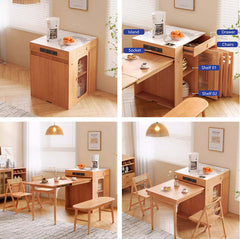 Natural Wood Kitchen Island With Marble Tabletop Main Product Image