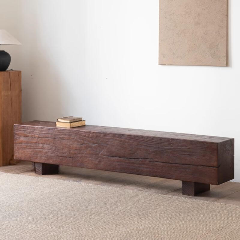Natural Wood Living Room Bench with Clean Modern Lines and Visible Grain Texture Image secondaire du produit