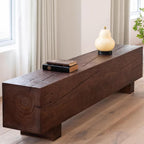 Natural Wood Living Room Bench with Clean Modern Lines and Visible Grain Texture