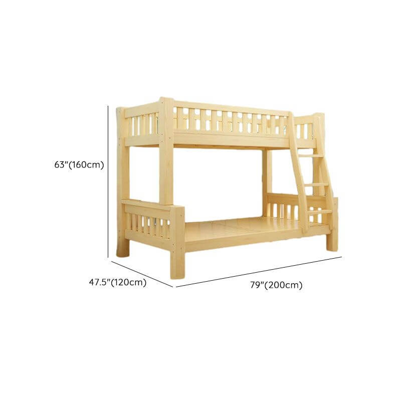Natural Wood Modern Bunk Bed with Built-In Drawers and Ladder Dimensions