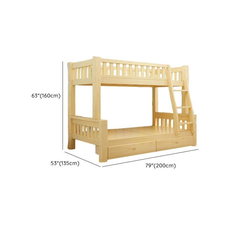 Natural Wood Modern Bunk Bed with Built-In Drawers and Ladder Dimensions
