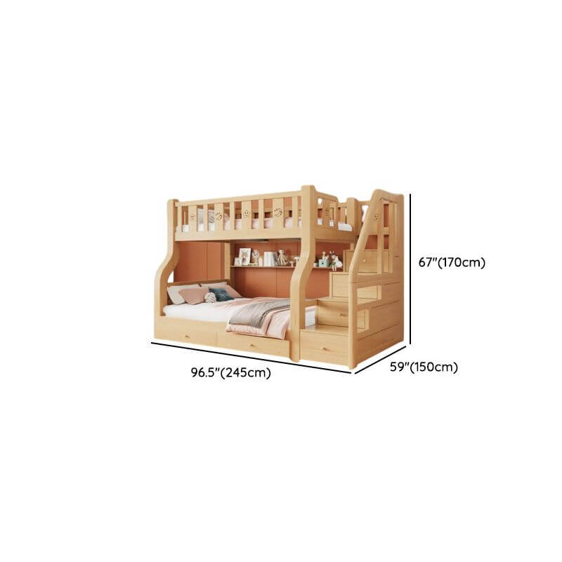 Natural Wood Modern Bunk Bed with Drawers, Ladder & Two Mattresses Dimensions