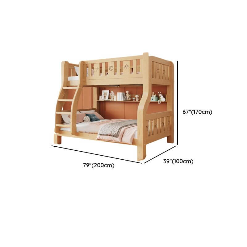 Natural Wood Modern Bunk Bed with Drawers, Ladder & Two Mattresses Dimensions