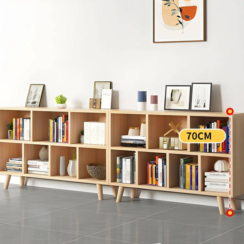 Natural Wood Modern Horizontal Bookcase with Closed Back