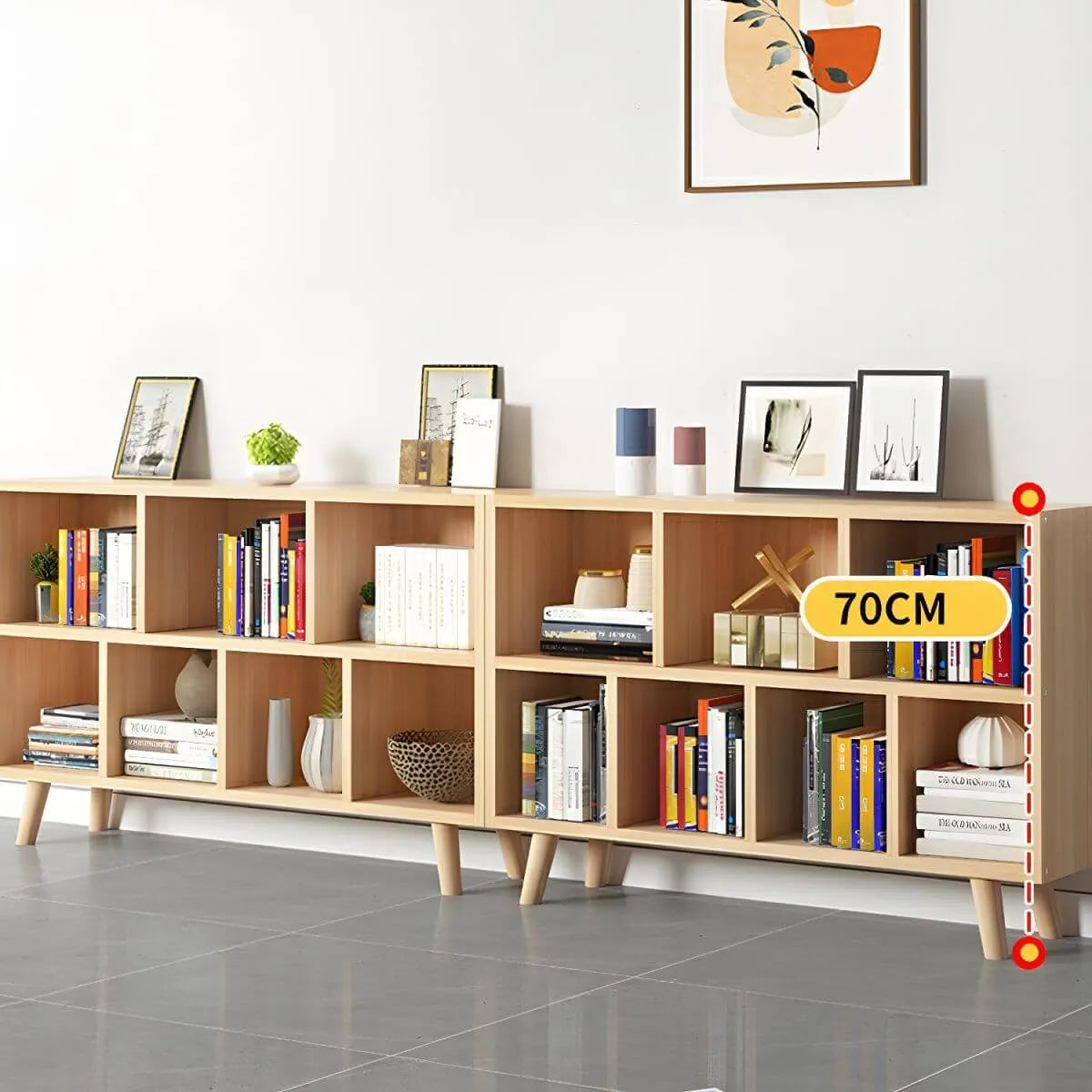 Natural Wood Modern Horizontal Bookcase with Closed Back