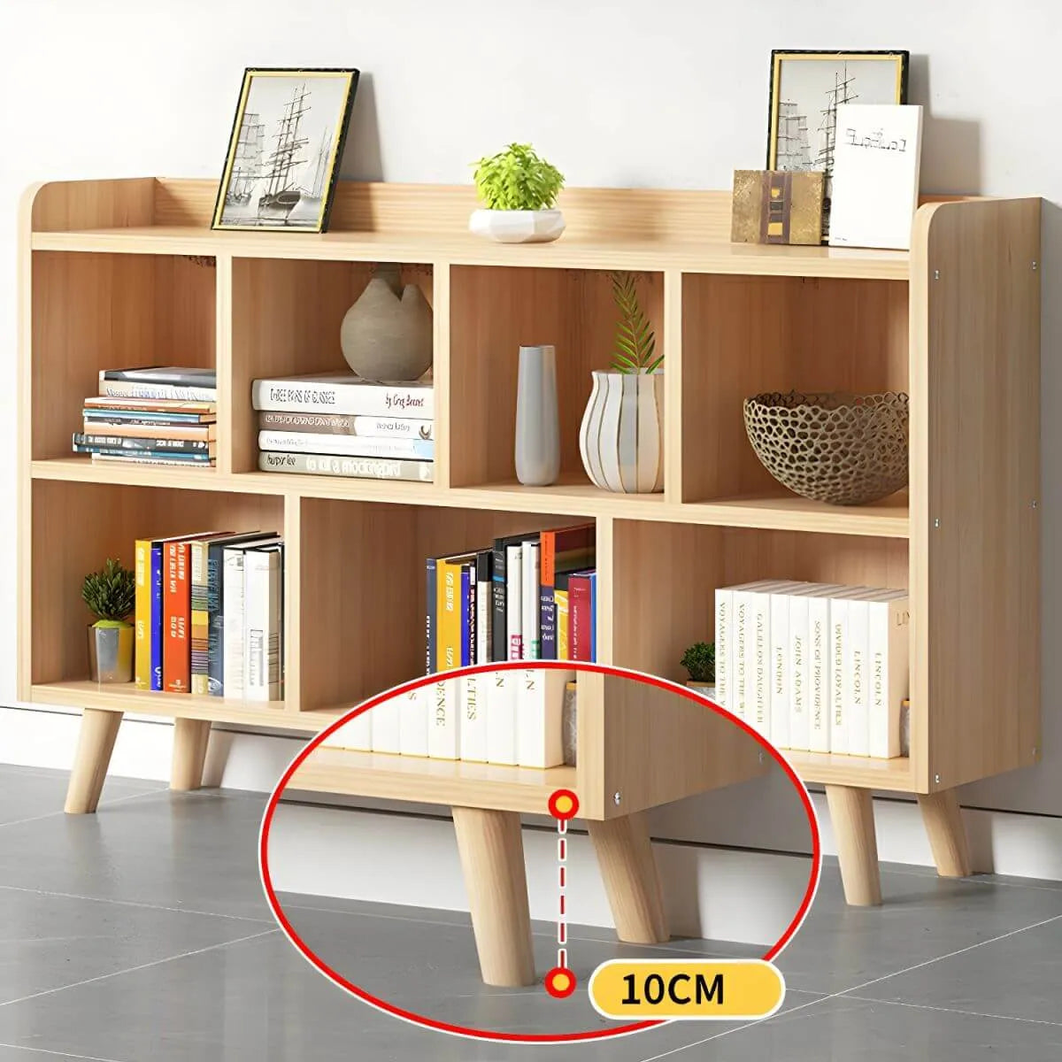 Natural Wood Modern Horizontal Bookcase with Closed Back