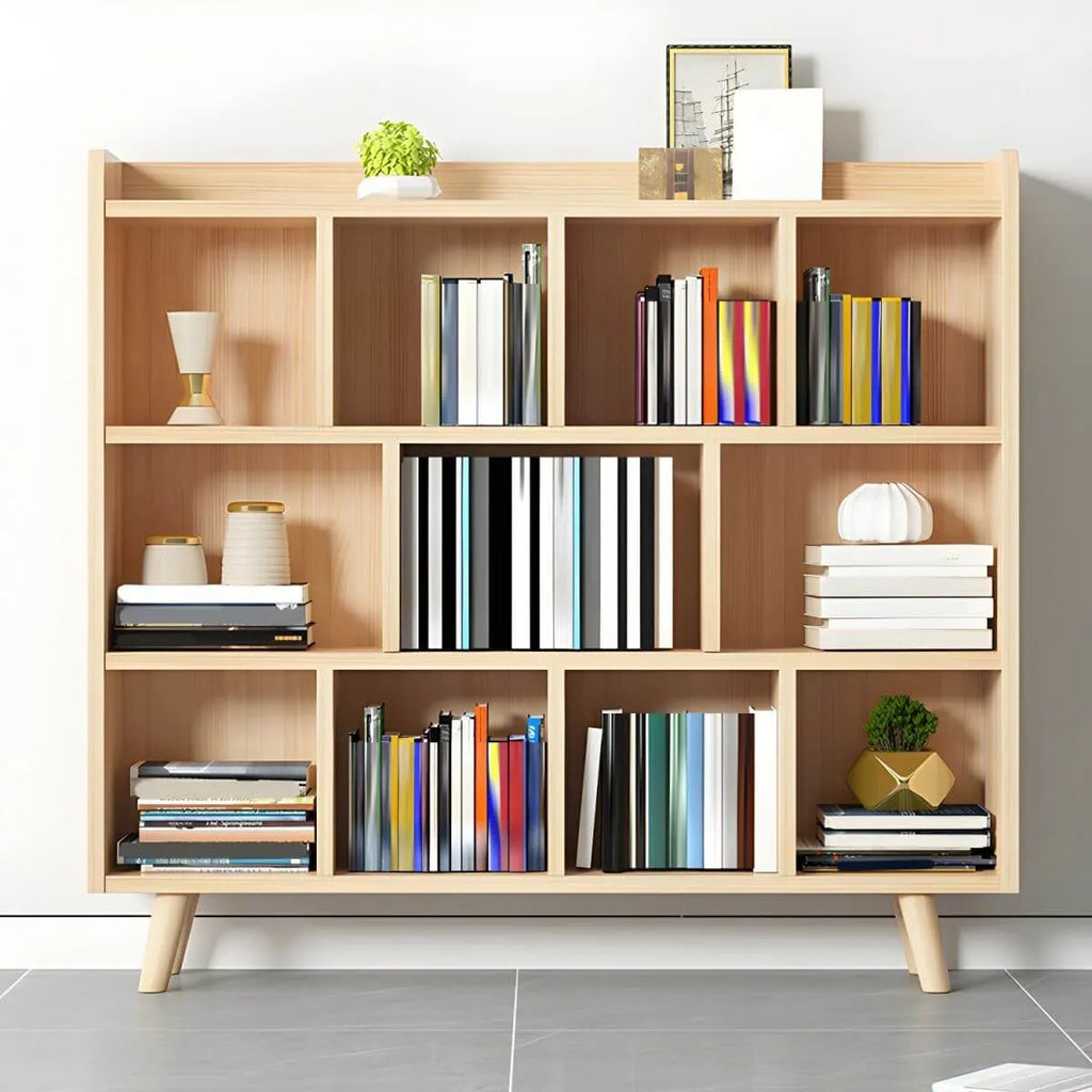 Natural Wood Modern Horizontal Bookcase with Closed Back