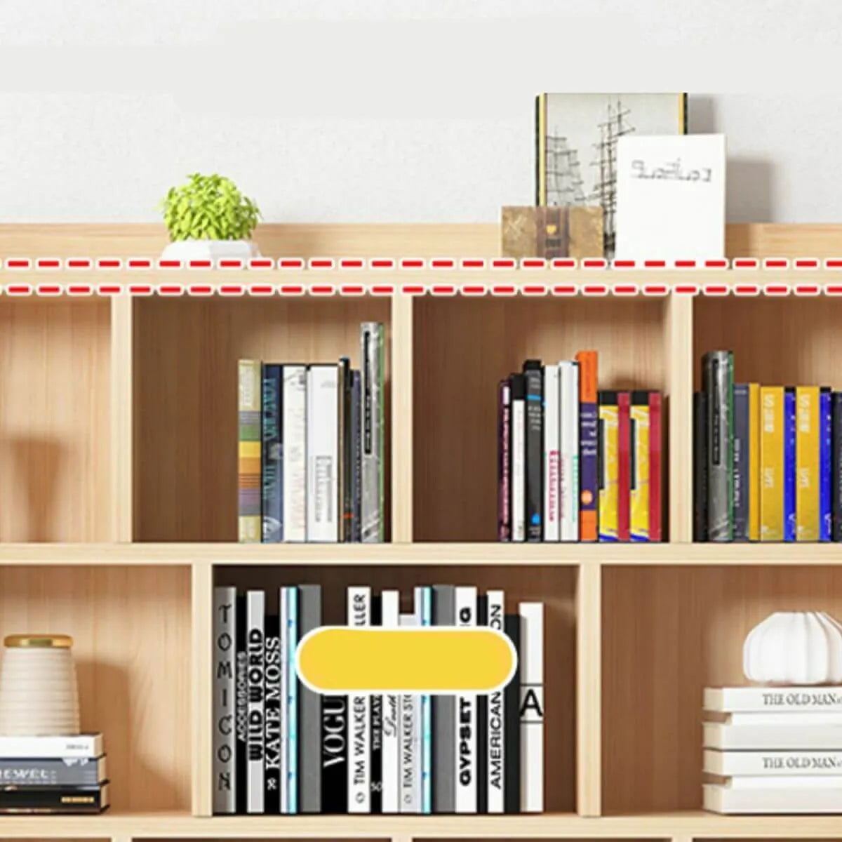 Natural Wood Modern Horizontal Bookcase with Closed Back