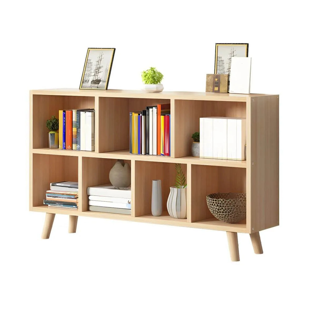 Natural Wood Modern Horizontal Bookcase with Closed Back