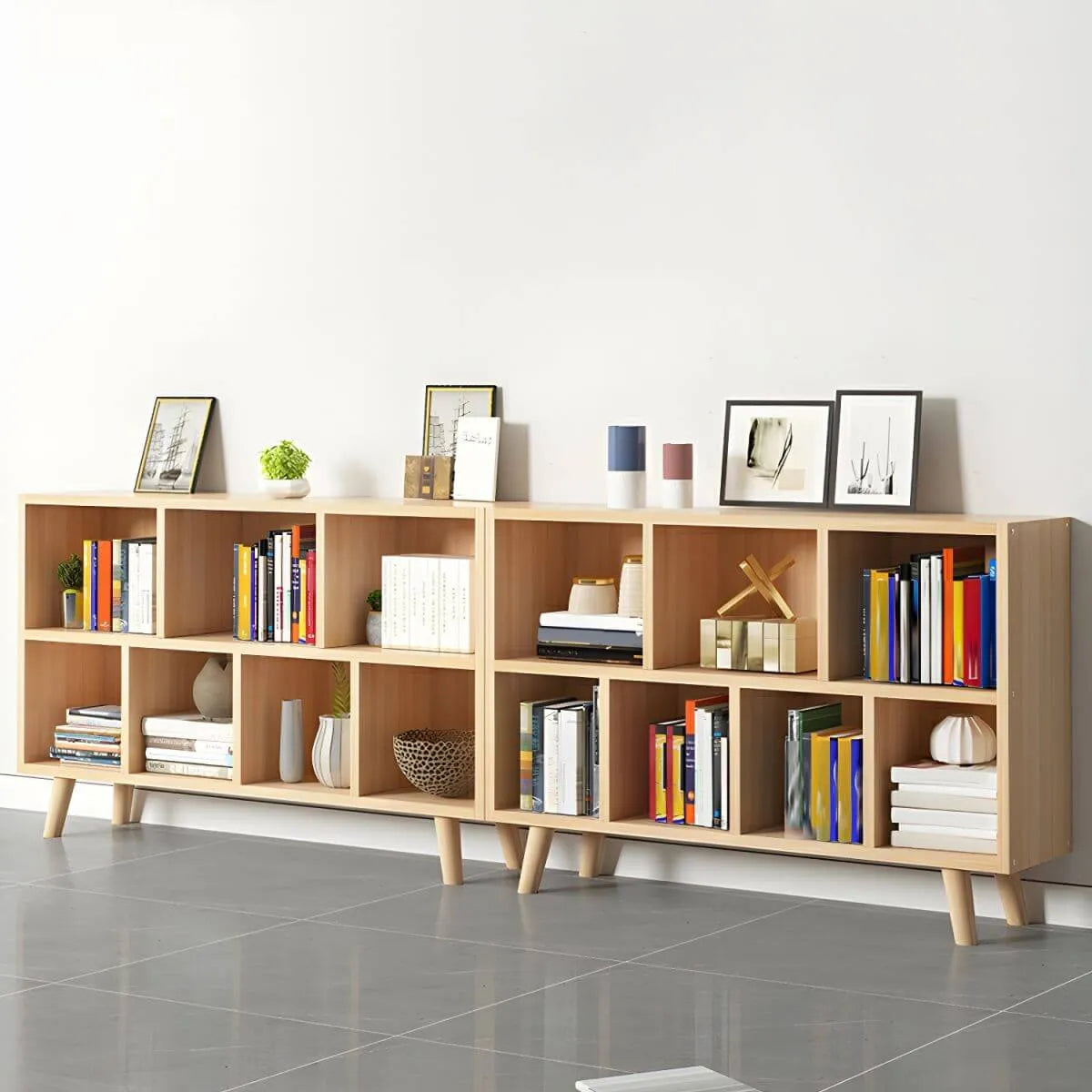 Natural Wood Modern Horizontal Bookcase with Closed Back Imagen secundaria del producto